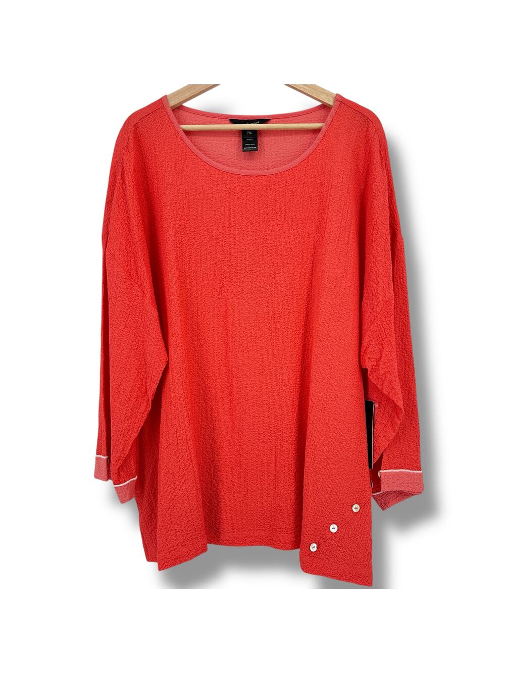 Ali Miles Textured Button Detail 3/4 Sleeve Tunic Top Shirt Plus Sz 2X Coral